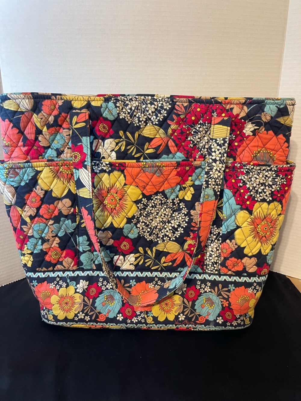 Vera Bradley Quilted Floral Tote with Coral, Turquoise & Yellow Accents - Picture 8 of 11